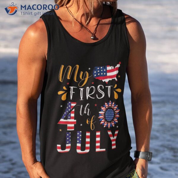 My First 4th Of July Sunflower New Dad Mom American Flag Shirt