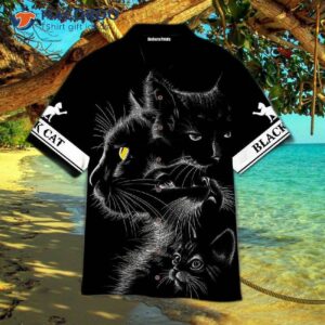 Mystic Black And White Hawaiian Shirts With A Cat Design.