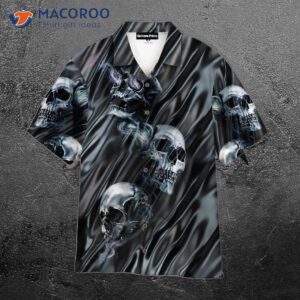 mystical skull halloween black hawaiian shirt 0