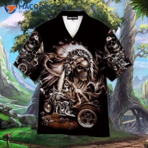 Native Skull Motorcycle And Devil Black Hawaiian Shirts