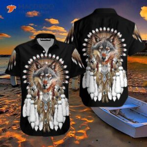 Native Wolf Dreamcatcher Unique Black Hawaiian Shirts