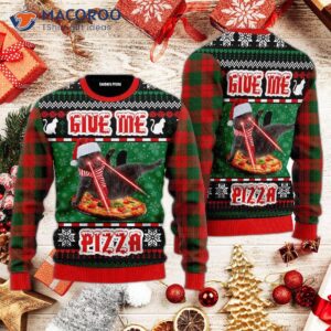 Naughty Pizza Cat With Laser Eyes, Give Me An Ugly Christmas Sweater.