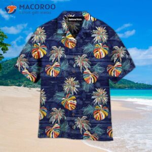 Navy Blue Palm Leaf Island Pattern Hawaiian Shirts