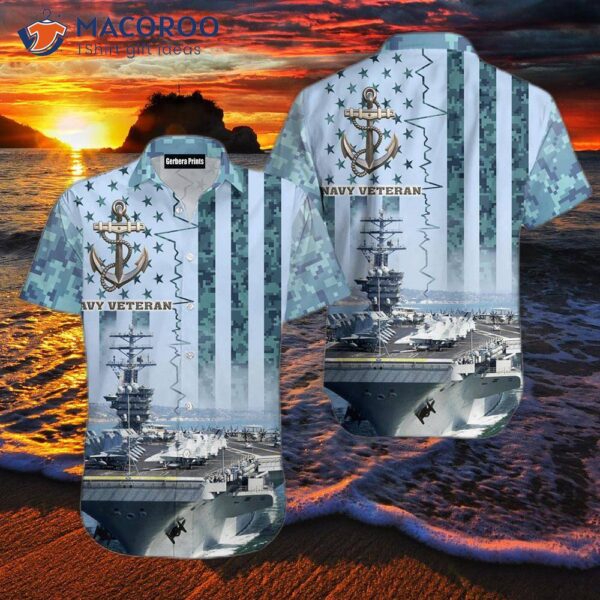 Navy Veteran Cruise-pattern Camouflage Hawaiian Shirt