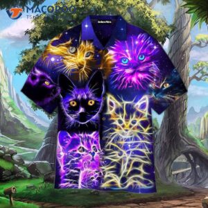 Neon Cats In The Night Hawaiian Shirts