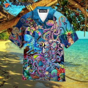 Neon-colored Octopus In The Deep Ocean Hawaiian Shirts