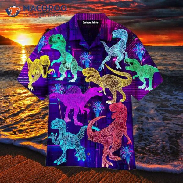 Neon-glowing Tyrannosaurus Jurassic Park Purple Hawaiian Shirt