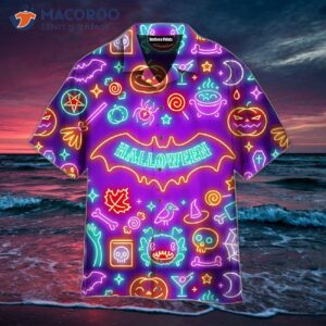 Neon Halloween Night Patterned Violet And Colorful Hawaiian Shirts