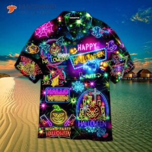 neon halloween nightlife party colorful lights pattern hawaiian shirts 1