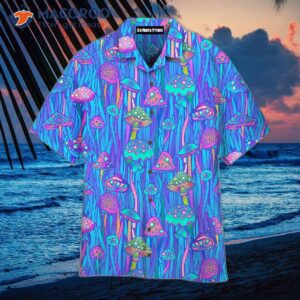 Neon Hippie Mushroom Blue Hawaiian Shirts