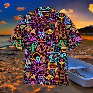 Neon Japanese Icon-printed Colorful Hawaiian Shirts