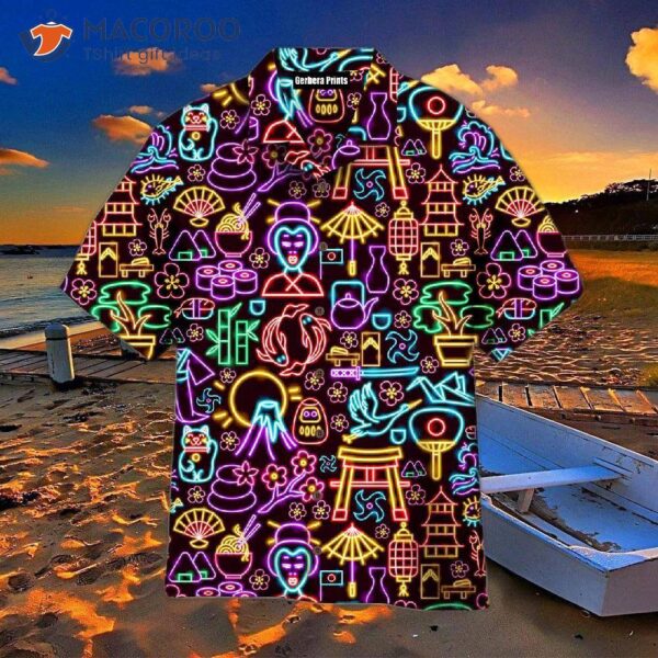 Neon Japanese Icon-printed Colorful Hawaiian Shirts