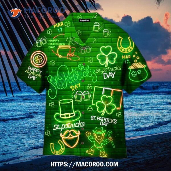 Neon Light Black St Patricks Day Hawaiian Shirt