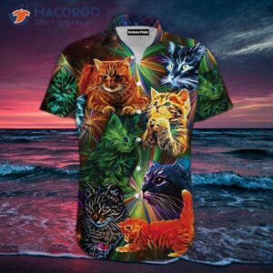 Neon-light-colored Hawaiian Shirts With Cats