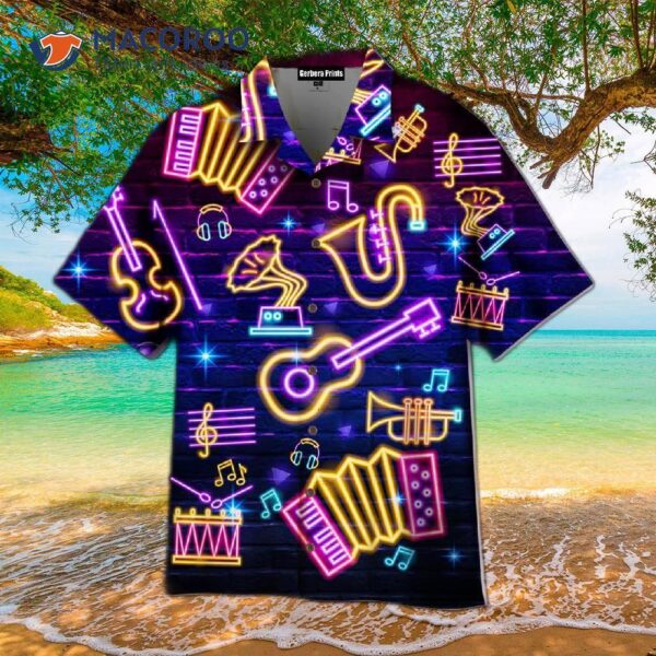 Neon Purple Hawaiian Musical Instrument Shirts