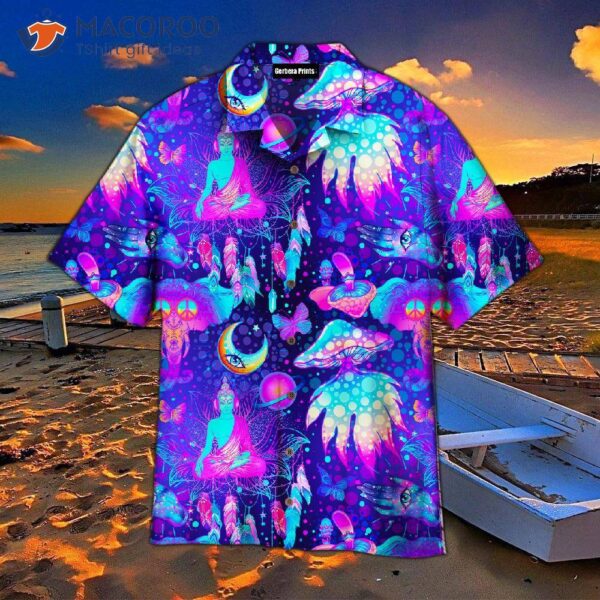 Neon Trippy Hippie Mushroom Hawaiian Shirts