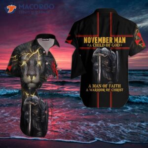 november man a child of god warrior christ wears black and white hawaiian shirts 0