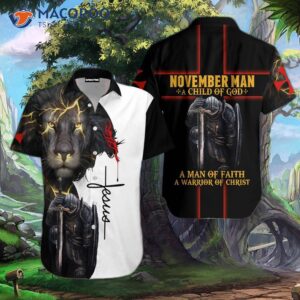 november man a child of god warrior christ wears black and white hawaiian shirts 1