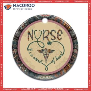 Nurse Boho Pattern Style Circle Ceramic Ornament, New Nurse Ornament