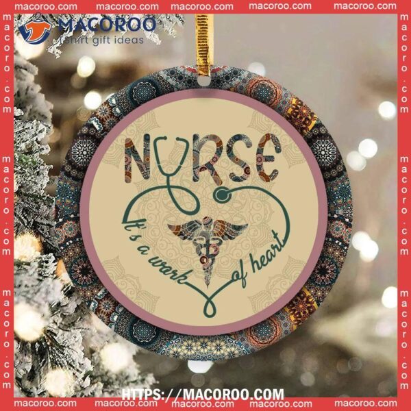 Nurse Boho Pattern Style Circle Ceramic Ornament, New Nurse Ornament