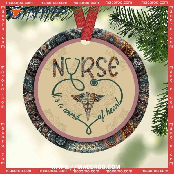 Nurse Boho Pattern Style Circle Ceramic Ornament, New Nurse Ornament