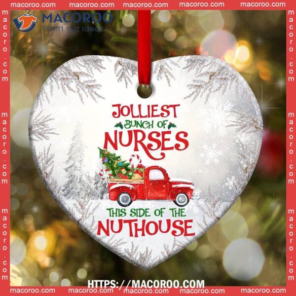 Nurse Chrismas Red Truck Heart Ceramic Ornament, Nurse Christmas Ornament