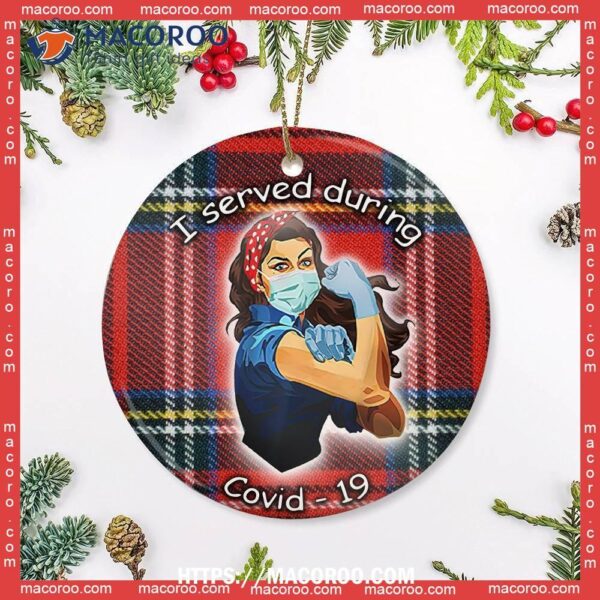 Nurse I Served During Circle Ceramic Ornament, Nursing Student Christmas Ornament