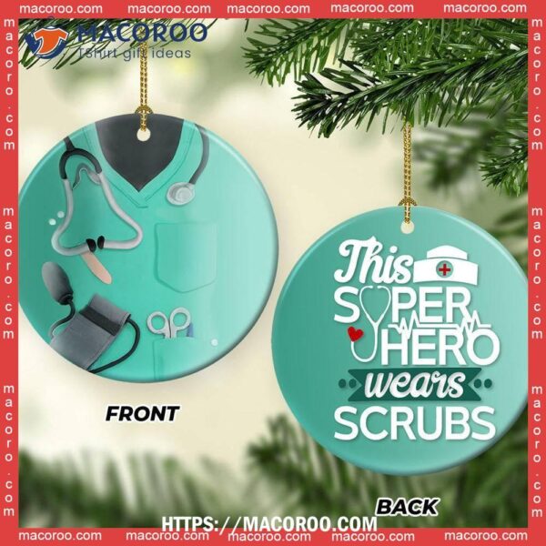Nurse Scrubs Super Hero Circle Ceramic Ornament, Ornament Nurse