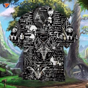 Occultism, Satanic, Goth, Capricorn, Handwriting, Black And White Hawaiian Shirt