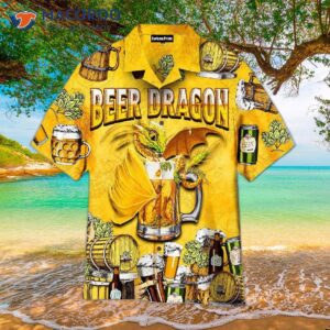 octoberfest beer drinking dragons in yellow hawaiian shirts 0