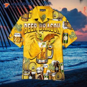 octoberfest beer drinking dragons in yellow hawaiian shirts 1