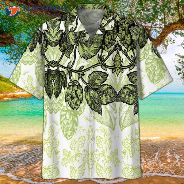 Octoberfest Beer Green Leaf White Hawaiian Shirt