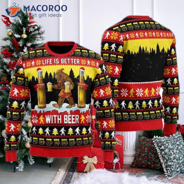 Octoberfest Bigfoot Christmas Is Better With Beer Ugly Sweater