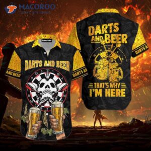 Octoberfest Darts And Beer–that’s Why I’m Here! Skull Barley Black Yellow Hawaiian Shirts.