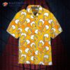 Octoberfest Draft Beer Mugs Foam On Yellow Patterned Hawaiian Shirts