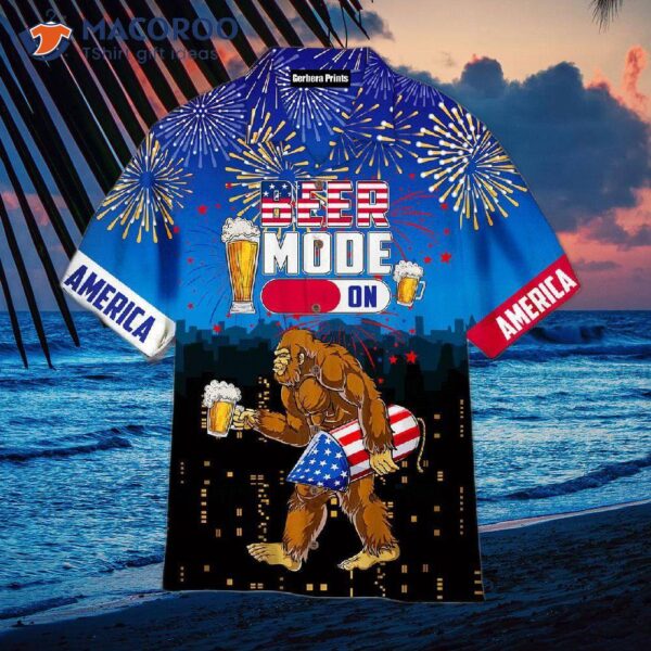 Octoberfest Funny Beer Mode On Bigfoot Fireworks Hawaiian Shirts