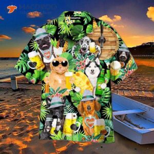 Octoberfest Funny Dog Craft Beer Tropical Palm Leaf Green Hawaiian Shirt