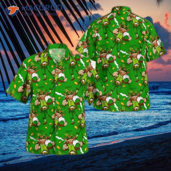 Octoberfest Funny Irish Beer Saint Patrick’s Day Seamless Pattern Drinking Green Hawaiian Shirts