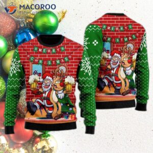 Octoberfest Funny Santa Drink Beer With Reindeer Ugly Christmas Sweater