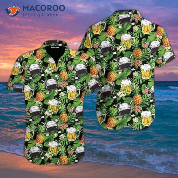 Octoberfest Hockey And Beer Green Leaf Hawaiian Shirt