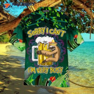 Octoberfest Lazy Sloth Loves Beer Green Hawaiian Shirts