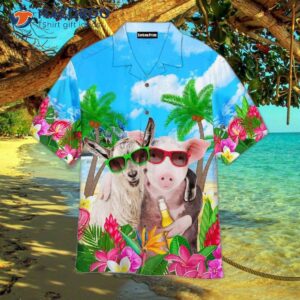 Octoberfest Pigs And Goats In Sunglasses Hugging While Drinking Beer On The Beach Hawaiian Shirts