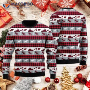 Octoberfest Reindeer And Beer On Buffalo Plaid Pattern Ugly Christmas Sweater