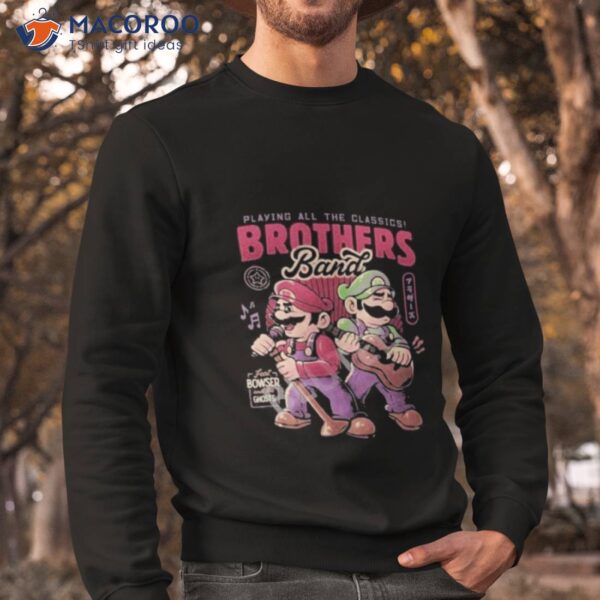 Official Super Mario Playing All The Classics Brothers Band Shirt