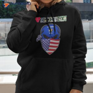 Official Wisconsin Sport Skull Wearing American Flag Mask Shirt