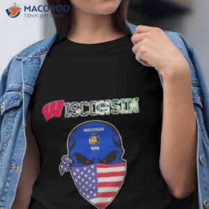 Official Wisconsin Sport Skull Wearing American Flag Mask Shirt