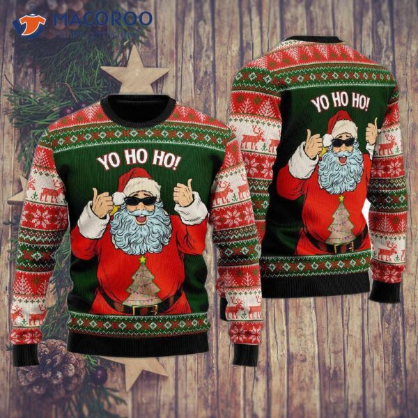 Oh Ho Ho, Santa Sunglasses, Funny Ugly Christmas Sweater.