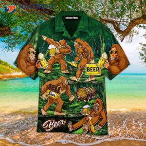 Oktoberfest Bigfoots Love Beer In The Forest With Hawaiian Shirts