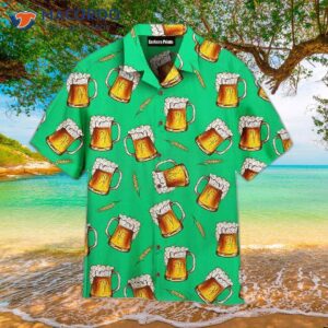 Oktoberfest-inspired Green Hawaiian Shirts With A “drink More Beer” Pattern.
