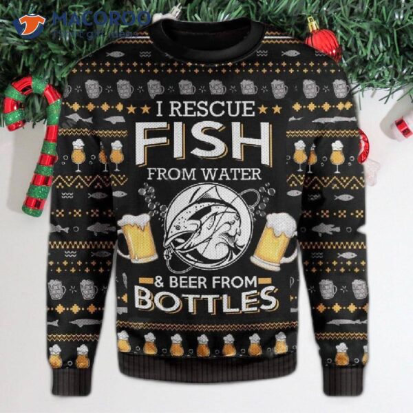 Oktoberfest Rescue Fish From Water, Ugly Christmas Sweater Beer.